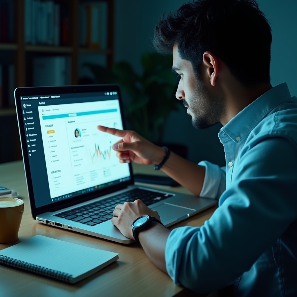 Realitní makléř nastavuje Google Business Profile na notebooku